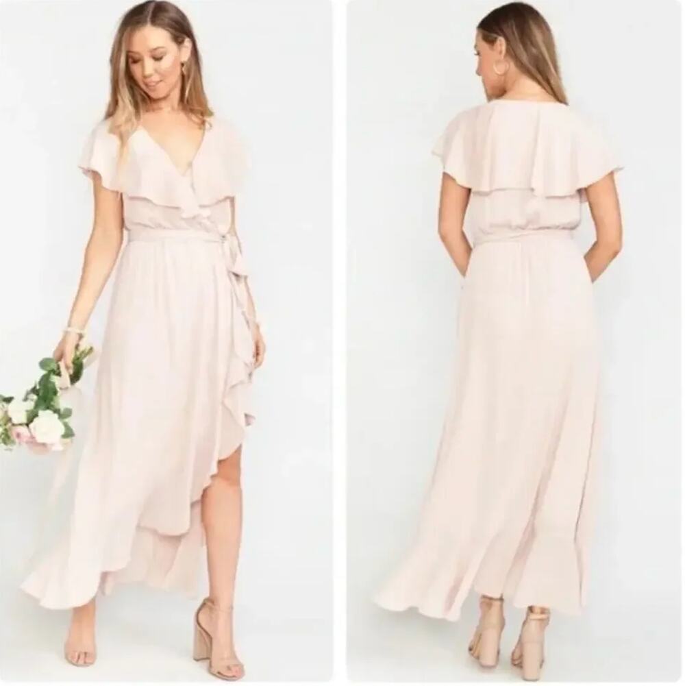 Show Me Your Mumu Jess Pink Ruffle Wrap Midi Maxi Dress Size M